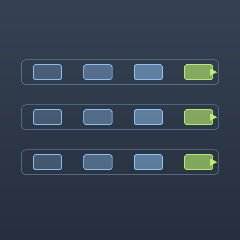 Abstract diagram of containers moving through a deployment pipeline